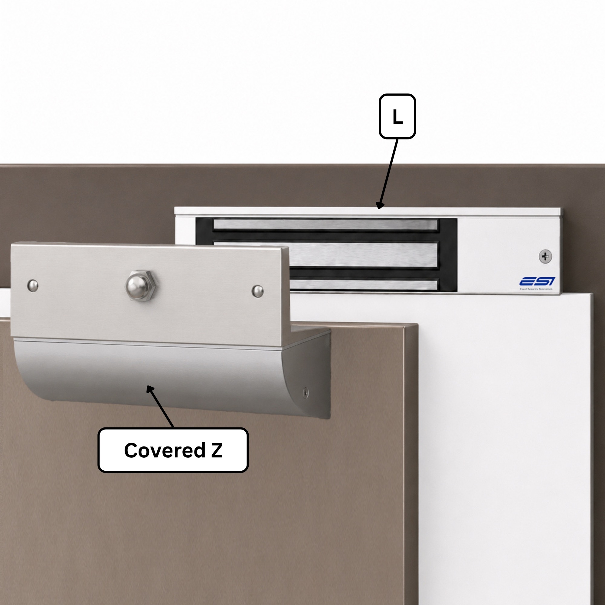 AZLG-250 Z & L Bracket for 600 Maglock, Architectural, with cover - installation example