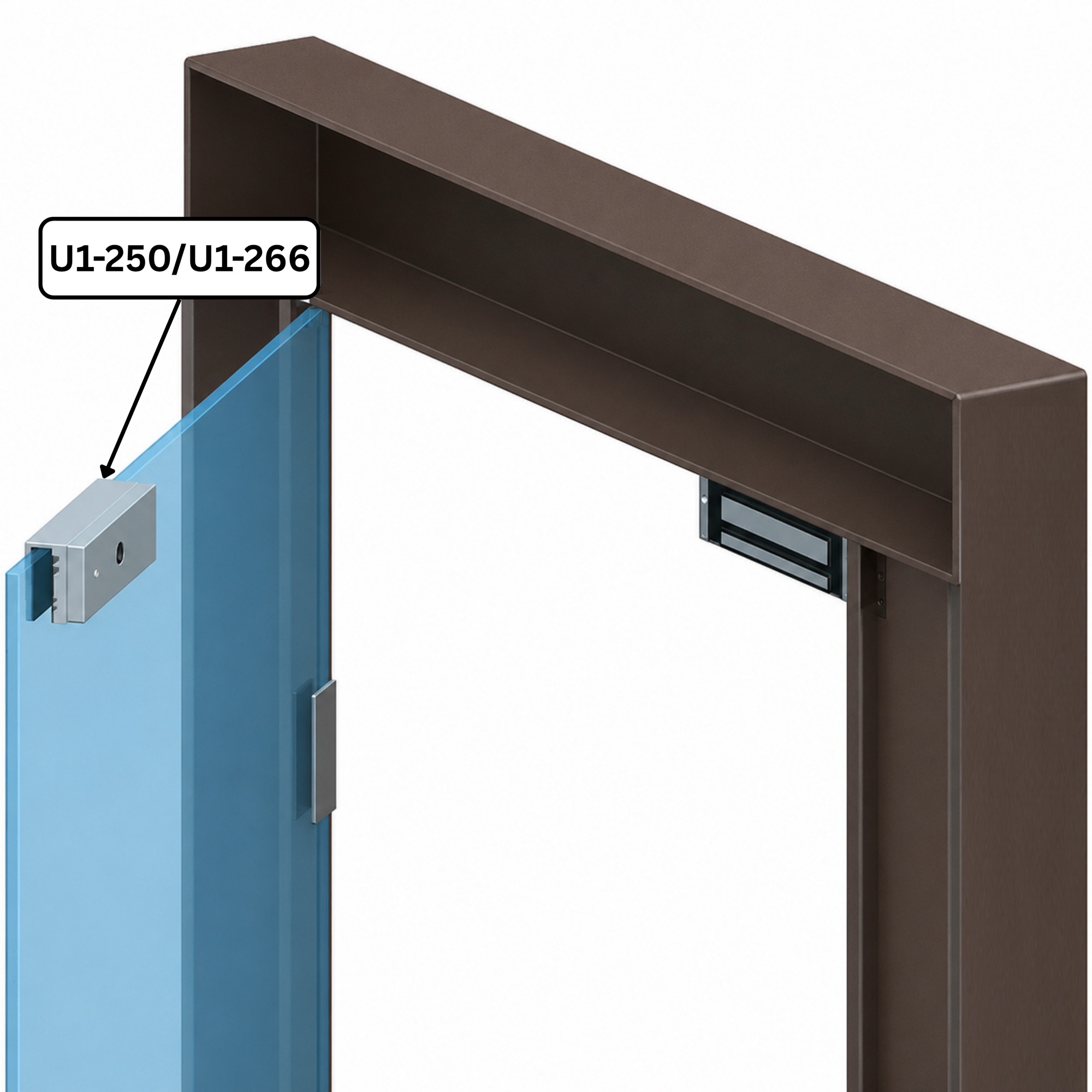 U1-250 Glass Door Saddle for 600 Maglock - installation example
